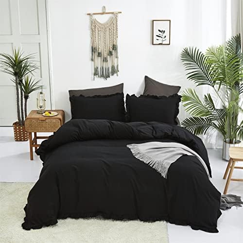 Luxlovery Black Ruffle Comforter Set King Pure Farmhouse Bedding