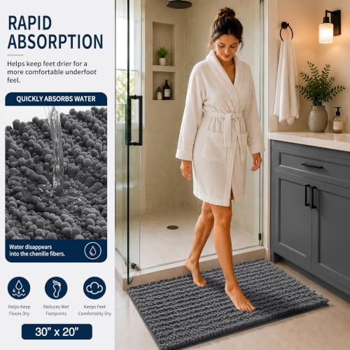 Yimobra Bathroom Rug Set 3 Piece, Super Absorbent Bath Mat Set, Dark
