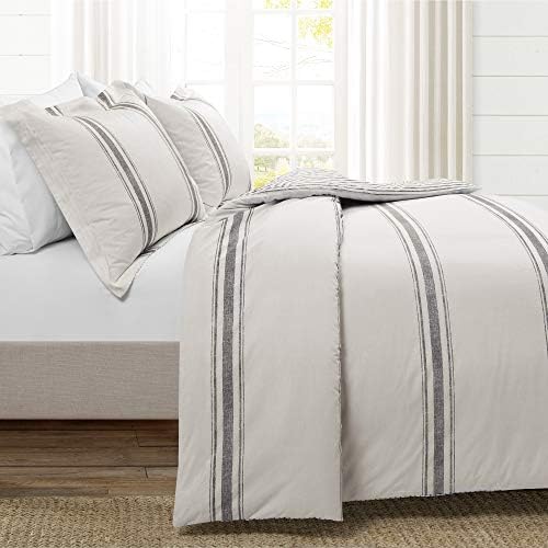Lush Decor Farmhouse Stripe Reversible Cotton Duvet Cover Queen Size