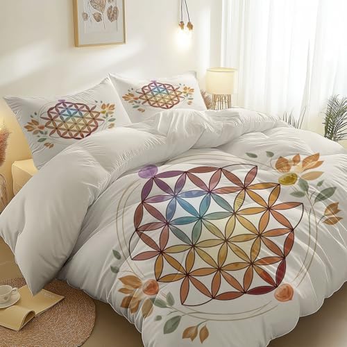 Duvet Covers Reversible Queen Bohemia Flower of Life Flowers Summer