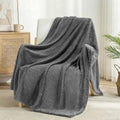 Exclusivo Mezcla Large Waffle Fleece Throw Blanket for Couch, Gray