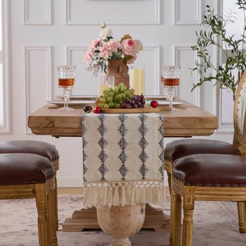 Fancy Homi Grey Boho Cotton Polyester Table Runner 90 Inches Long