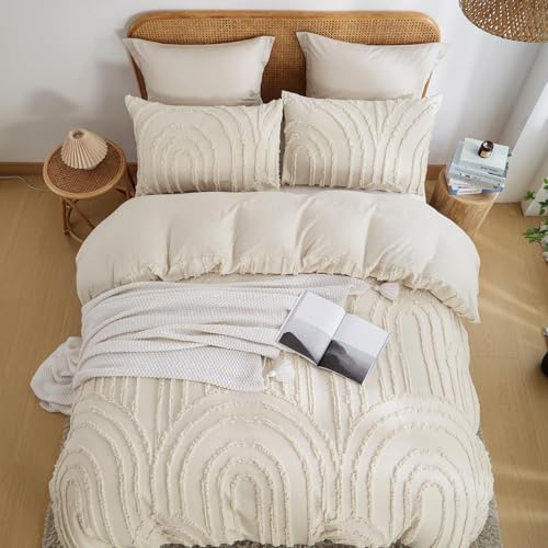 Nautral Tufted Cotton Duvet Cover - 5 Piece Luxury Shabby Chic Boho