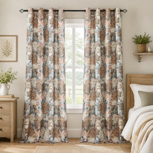 Floral Brown Toile Curtains 96 Inches Long Light Filtering Privacy