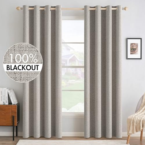 MIULEE 100% Blackout Linen Curtains for Bedroom 52x84 Inches Warm