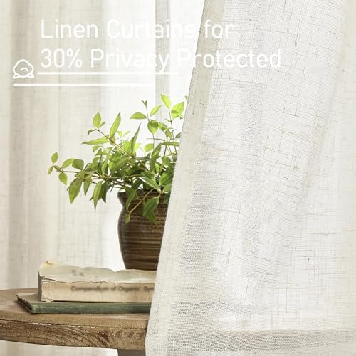 LAMIT Natural Linen Blended Curtains for Living Room 120 Inch Semi