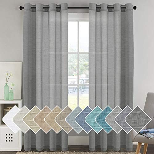 H.VERSAILTEX Charcoal Grey Linen Sheer Curtains 96" 2 Panels Grommet