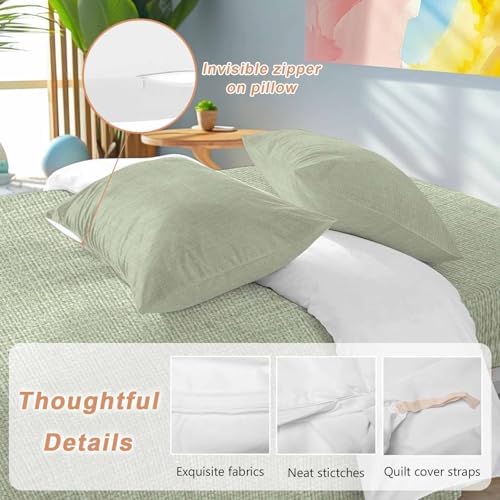 Sage Green Burlap Texture Duvet Cover Set, Farmhouse Vintage Sage