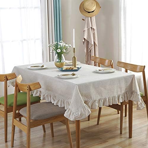 HAIRUO Cotton Linen Solid Color Tablecloth Farmhouse Dining Beige