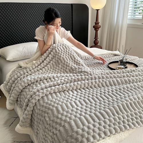 UKELER Sherpa Throw Blanket 60 × 80 inch, 470 GSM Striped Sherpa