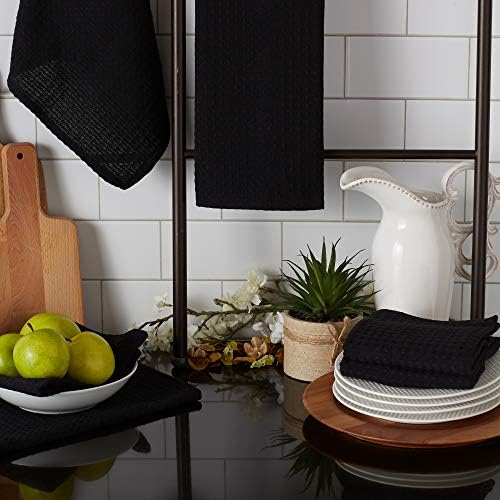 DII Recycled Cotton Kitchen Collection Dishtowel Set, 18x26, Black