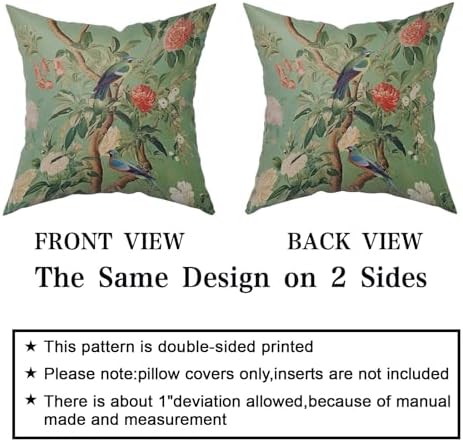 Sweetshow Green Chinoiserie Pillow Cover 22x22 Inch Vintage Bird