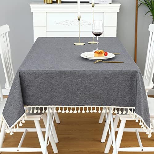 Rectangle Tassel Tablecloth, Washable Waterproof Wrinkle Free Table