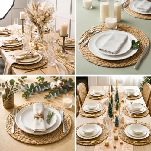 Set of 8 Round Woven Placemats, 13 Inch Rattan Chargers for Dinner