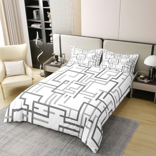 jejeloiu Gray Duvet Cover 100% Cotton King Size Boys Girls Stripes