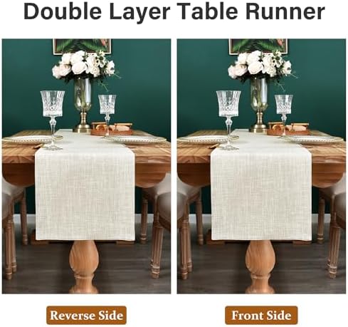 NEWISHER Reversible Double Layer Small Table Runner Faux Linen