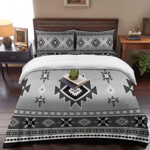Grey Bohemian Full Duvet Cover Set - 4 Pcs Comforter Cover Bedding