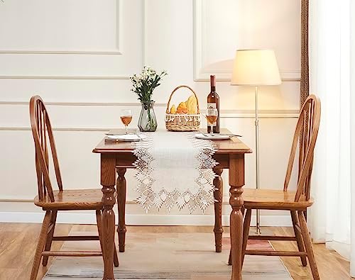 Natural Linen Table Runner 60 inches Beige Lace Coffee Table Runners