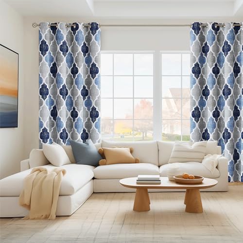 Beauoop Moroccan 100% Blackout Curtains Bedroom Blue Grey 50x96 2