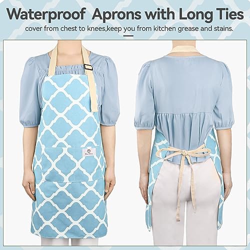 2 Pieces Aprons for Women with Pockets, Cotton Linen Waterproof