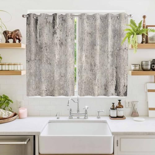 Vintage Grey Mottled Curtains 63 Inches Long for Living Room 2 Panels