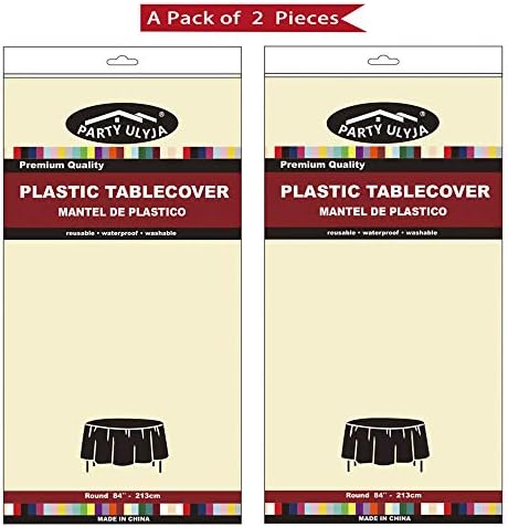 Ivory Plastic Tablecloths 2 Pack Cream Disposable Table Covers 84 Inch