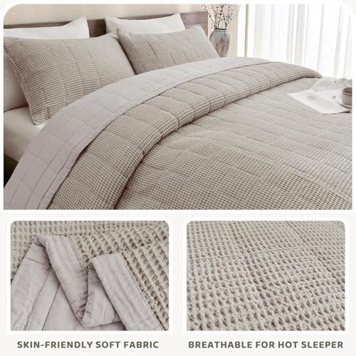 Sanracie Cotton Queen Size Quilt Bedspread (90"x98"), Dark Khaki