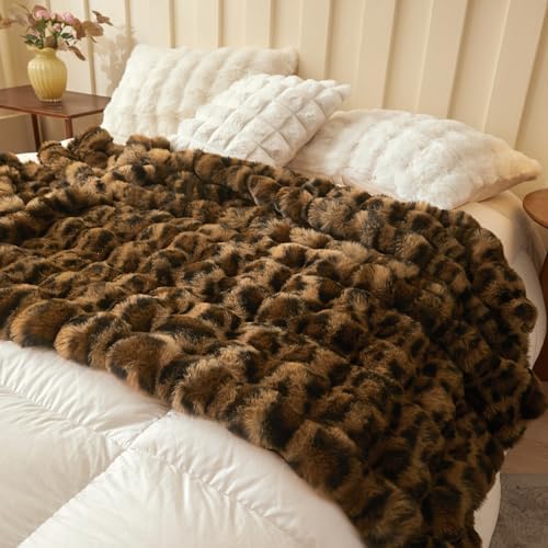 LIFEREVO Cheetah Print Fluffy Faux Rabbit Fur Throw Blanket 60x80