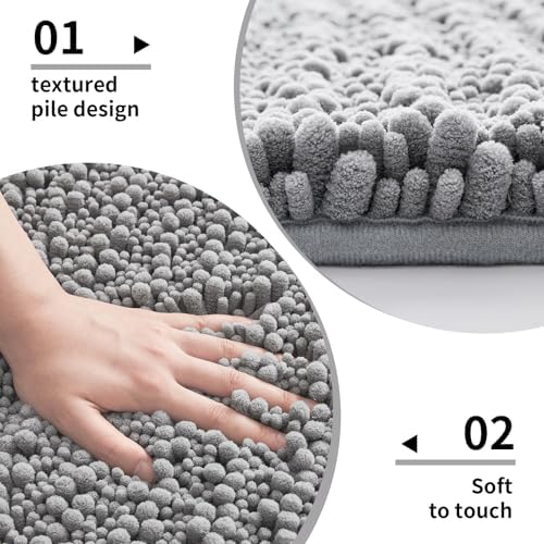 Disolla Bathroom Runner Rug 60x24, Chenille Large Long Bath Mat, Grey