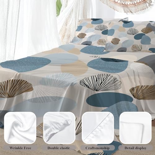 Shrahala Coastal Neutral Tones Queen 4 Piece Sheets Set, Shell Pebble