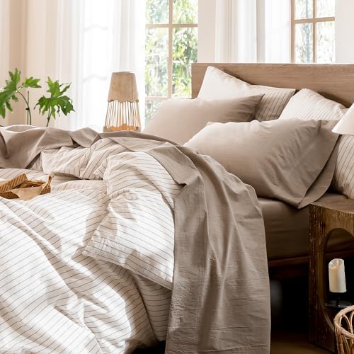 MooMee Sheet Set 100% Washed Cotton Linen-Like Extra Deep Pocket King