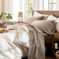 MooMee Sheet Set 100% Washed Cotton Linen-Like Extra Deep Pocket King