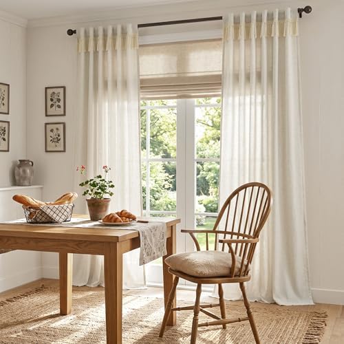 jinchan Linen Curtains Light Filtering Back Tab 50x96 Inch 2 Panels