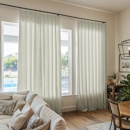 TWOPAGES Light Gray Linen Textured Pinch Pleated Curtain 108 Inches