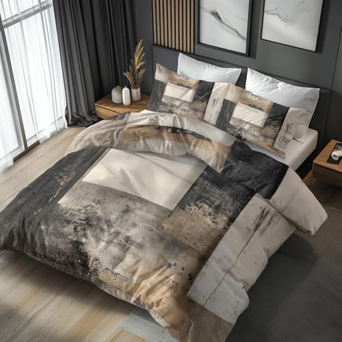 Geometric Duvet Cover Queen Size, Vintage Abstract Art Reversible