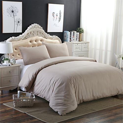 100% Natural Cotton Duvet Cover Queen Size Taupe 3 Pcs Set