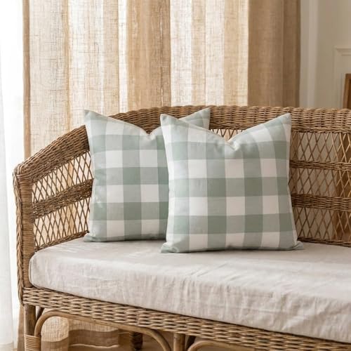 Sage Green Buffalo Check Plaid Outdoor Throw Pillow Cover 18x18 Set of