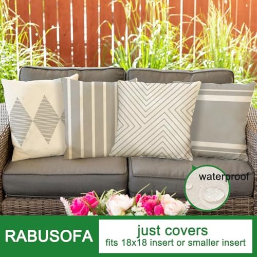 Outdoor Pillows Covers 18x18 Waterproof,Grey and Beige Set of 4