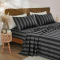 Merryword 100% Cotton Sheet Set King Size - Black and Gray Stripes