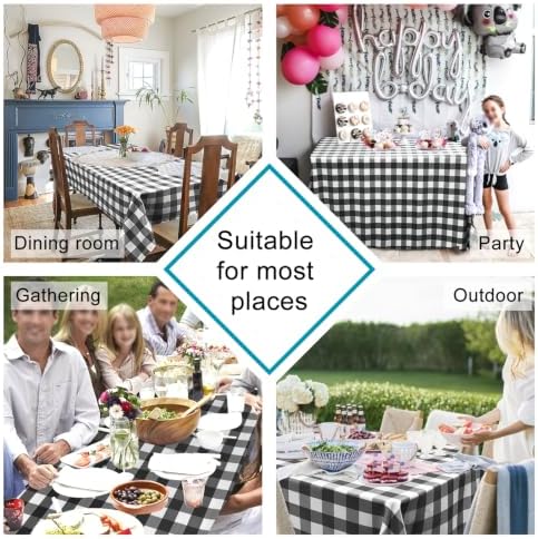 Hiasan Checkered Square Tablecloth 60 x 60 Inch, Black and White