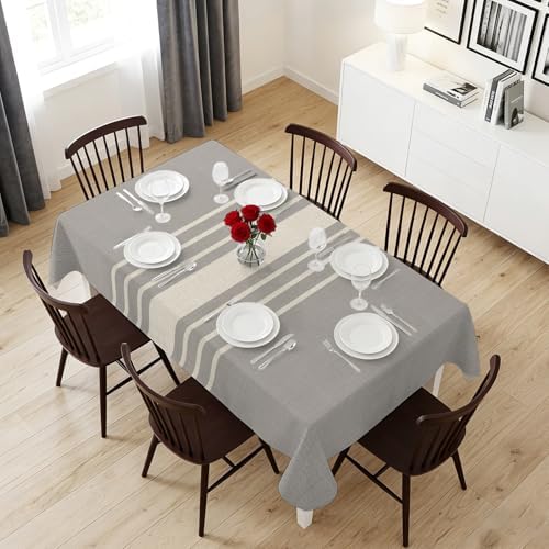 Vintage Gray Beige Stripe Rectangle Tablecloth 60x120