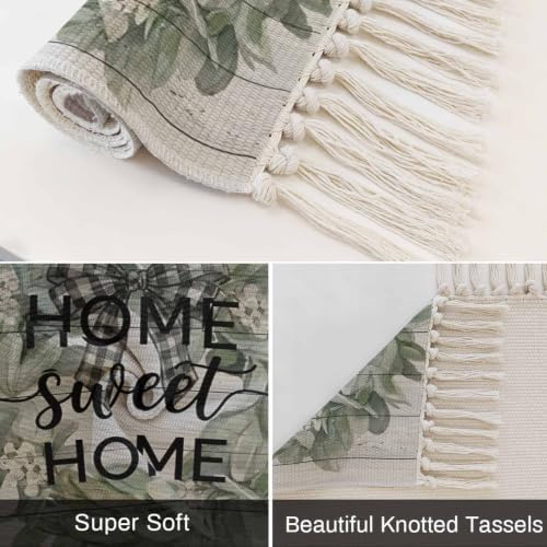 Farmhouse Leaves Hallway Runner Rug 2'x5', Florals Country Vintage