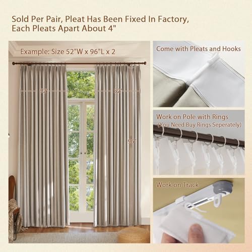 Textured Linen Double Pleats 100% Blackout Curtains for Bedroom/Living