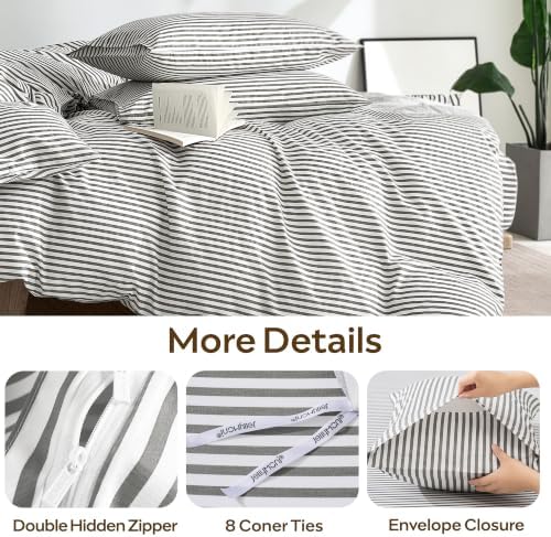 JELLYMONI 100% Cotton Classic Striped TwinXL Duvet Cover Set, Grey