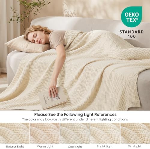 Love's cabin 100% Cotton Muslin Blanket California King, Beige