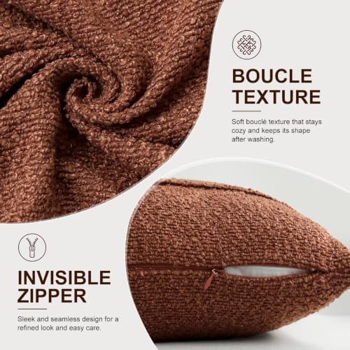 YCOLL Rust Boucle Pillow Covers 18x18 Set of 2, Textured Fall Throw