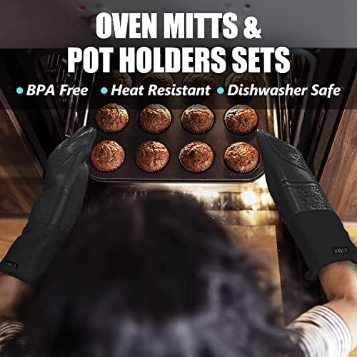 RORECAY Silicone Oven Mitts and Pot Holders Sets, Gloves for Kitchen