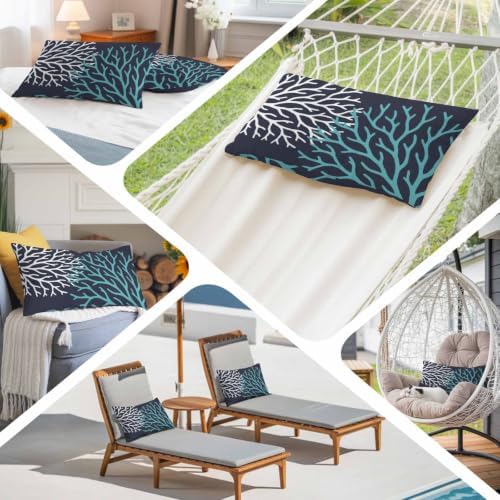 Turquoise White Coral Pillowcase 12x20 Inch Navy Blue Solid Color Soft