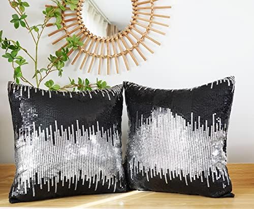 Eternal Beauty 2 Pcs Black & Silver Sequin Throw Pillow Covers 18x18