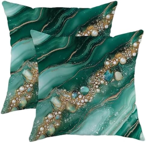 Elegant Pillow Covers Set of 2, Emerald Green Geode Abstract Throw
